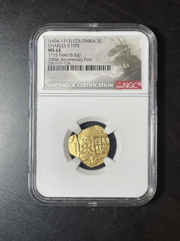 Read more about the article 300th NGC MS62 Colombia 1694 2 ESCUDOS 1715 FLEET PIRATE GOLD COINS SHIPWRECK 2E