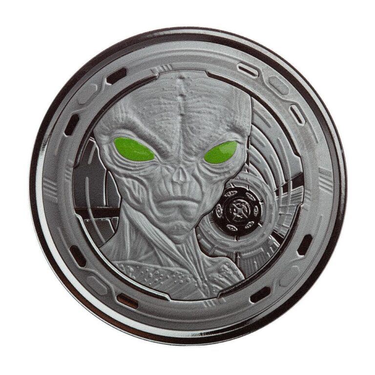 Read more about the article 2022 Ghana 1oz Silver 5 Cedis Alien Rhodium Plated Proof