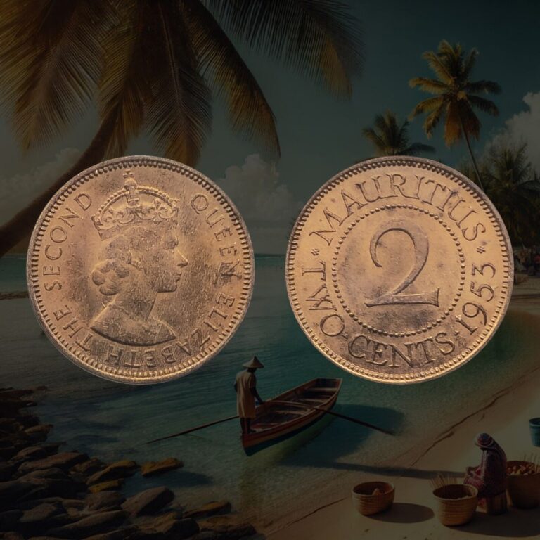 Read more about the article 1953 Mauritius 2 Cents Coin  Young Queen Elizabeth II  facing right