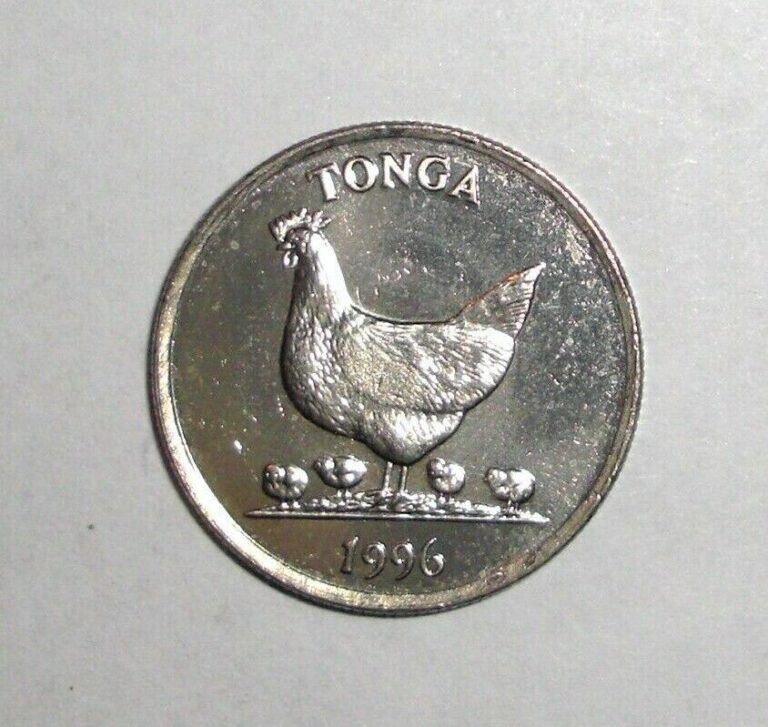 Read more about the article 1996 Tonga 5 senti  Hen with chicks  bird animal wildlife coin