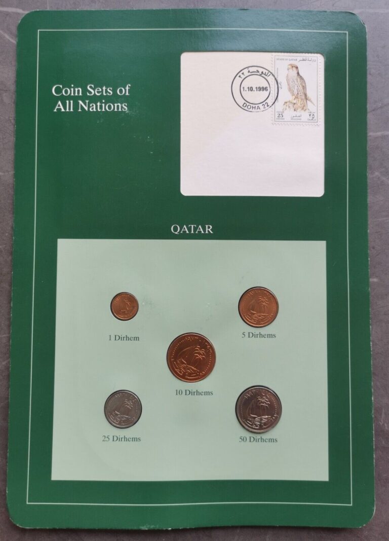 Read more about the article Coin Sets of All Nations Last Assembled QATAR 5 Coins in Green Panel Rare