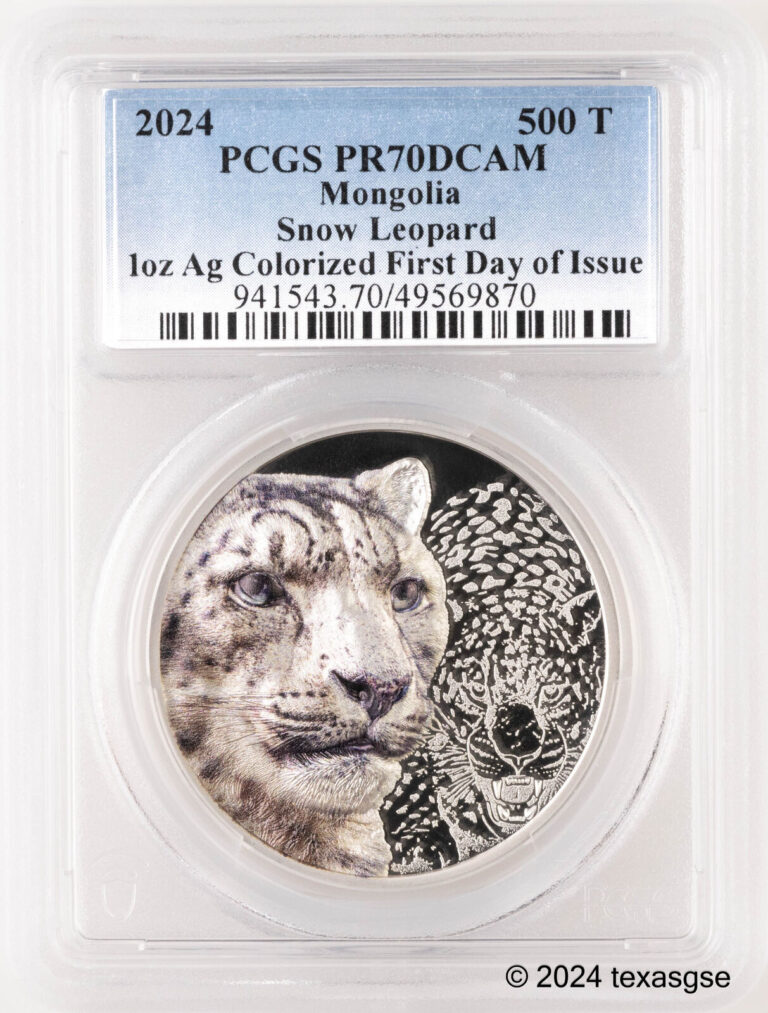 Read more about the article 2024 Mongolia Snow Leopard UHR 1oz Silver PCGS PR70 FDI