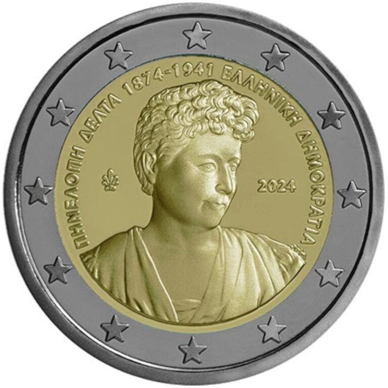 Read more about the article 2024 Greece € 2 Euro Uncirculated UNC Coin – Penelope Delta 150 Years Author