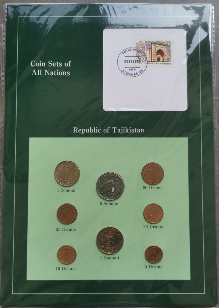 Read more about the article Franklin Mint Coin Sets of All Nations TAJIKISTAN 8 Coins 2001 Postmark 2003