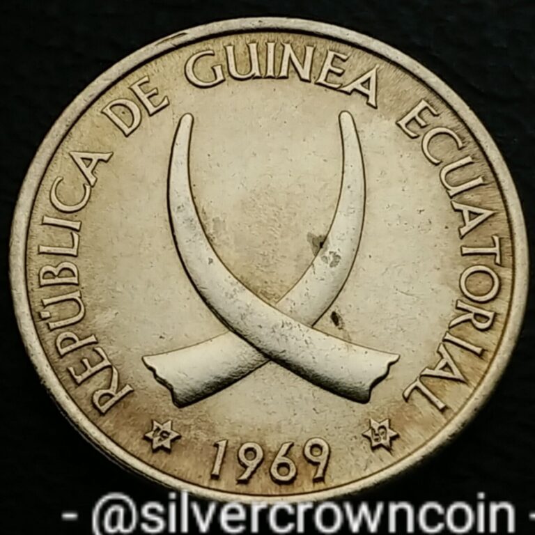 Read more about the article Guinea Equatorial 1 Peseta 1969 (69). KM#1. 1 Dollar coin. 1 year issue. Tusks S