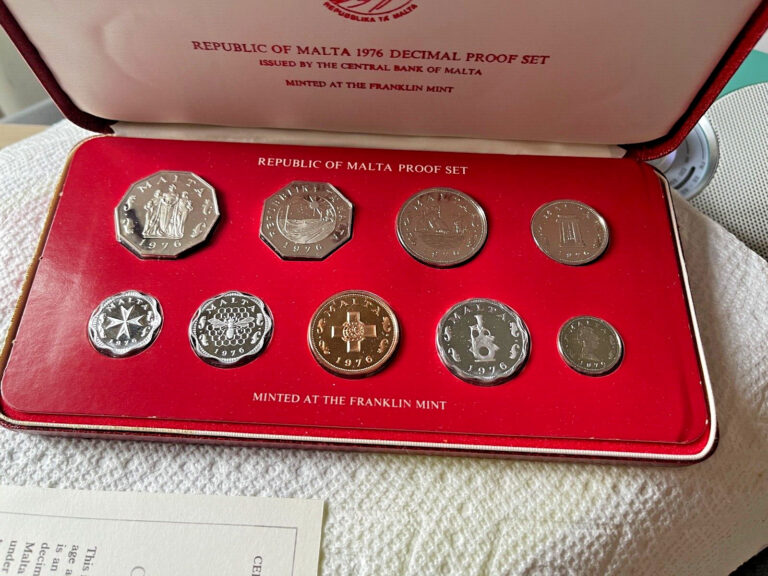 Read more about the article Republic Of MALTA 1976 Decimal Proof Sealed 9 Coin Mint Year Set+COA Mils Cents