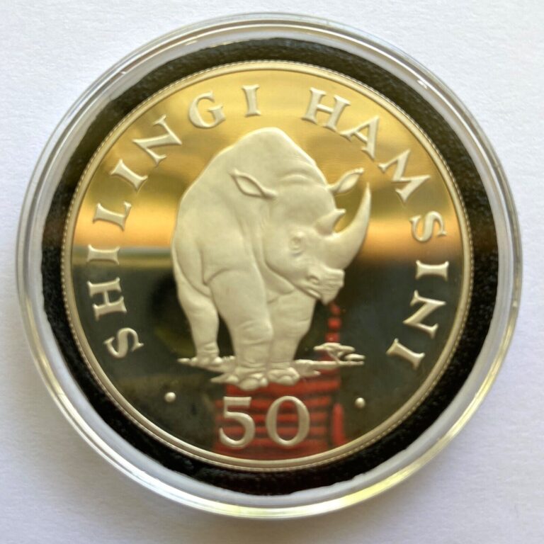 Read more about the article Tanzania 50 Shilingi Silver Proof coin 1974 Black Rhinoceros .925 35gr