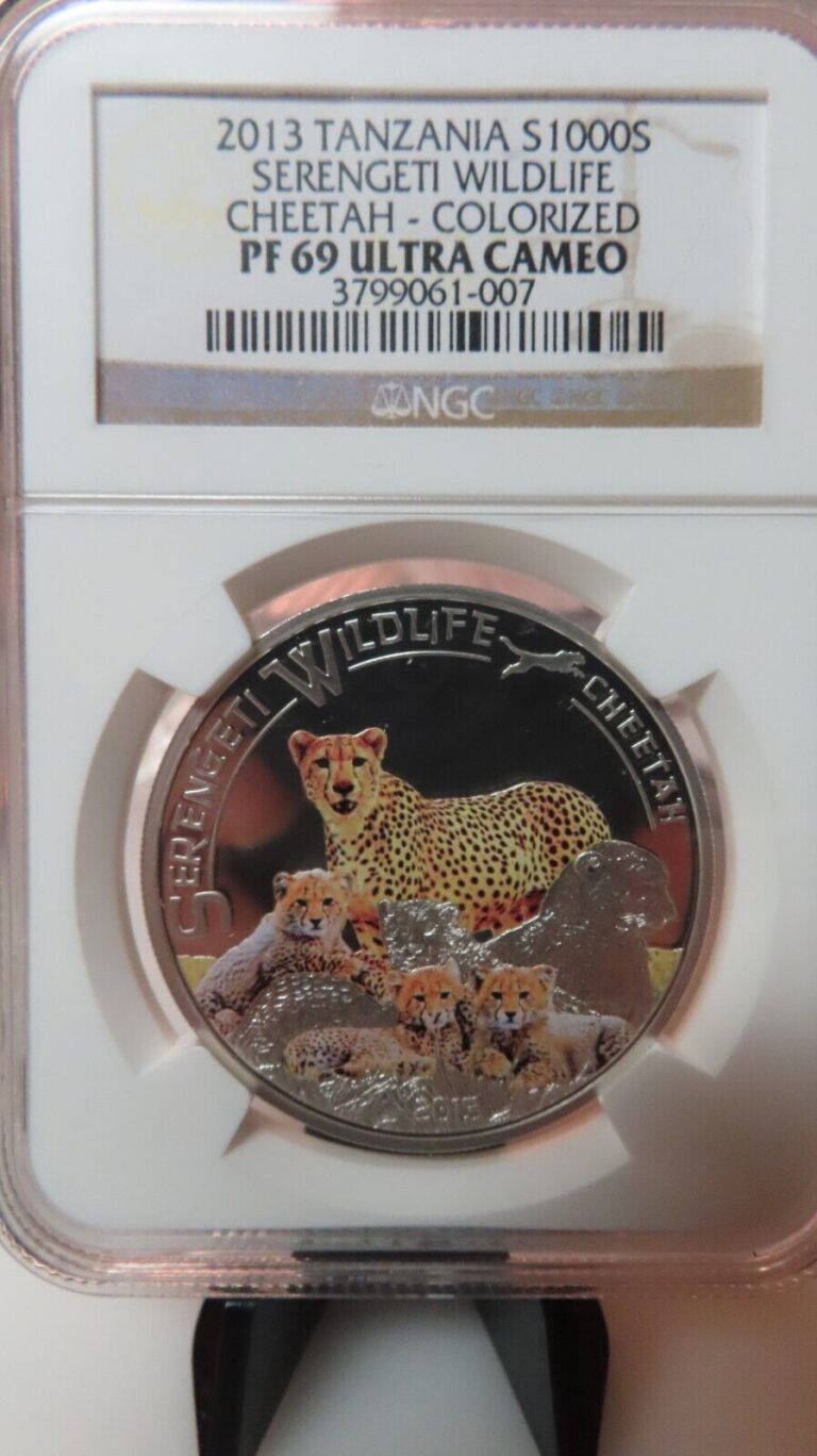 Read more about the article 2013  Tanzania Serengetti   Wildlife   Cheetah Silver  Coin PCGS PR69