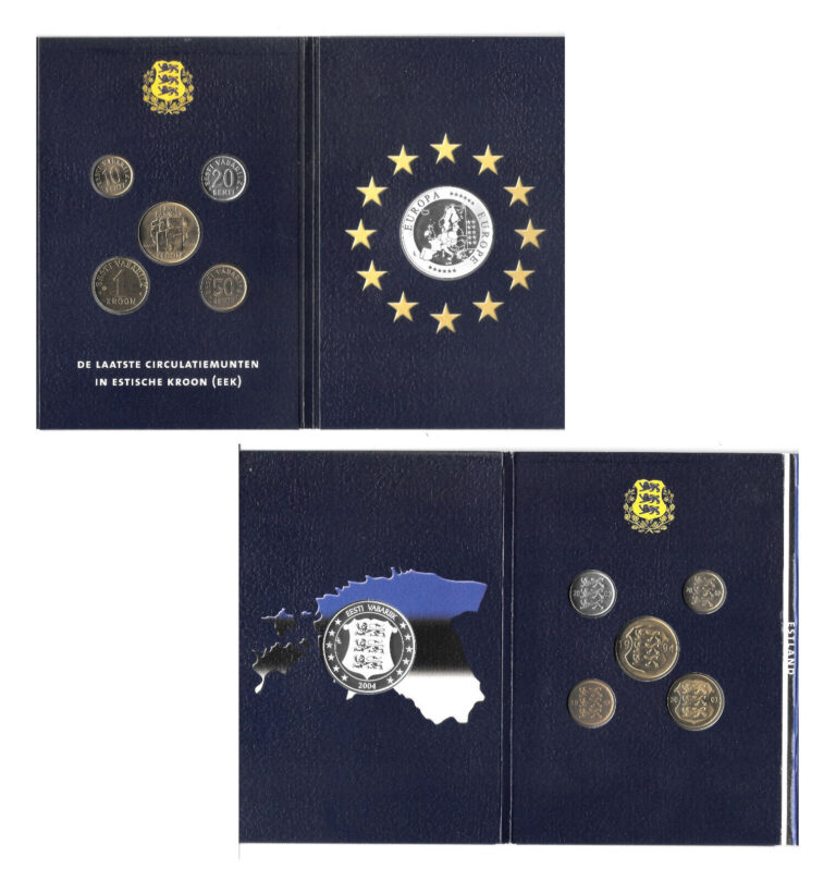 Read more about the article ESTONIA 10 SENTI-5 KROONI 1992-2003 5 UNC Coins + Silver Proof Medal  Rare. BB7