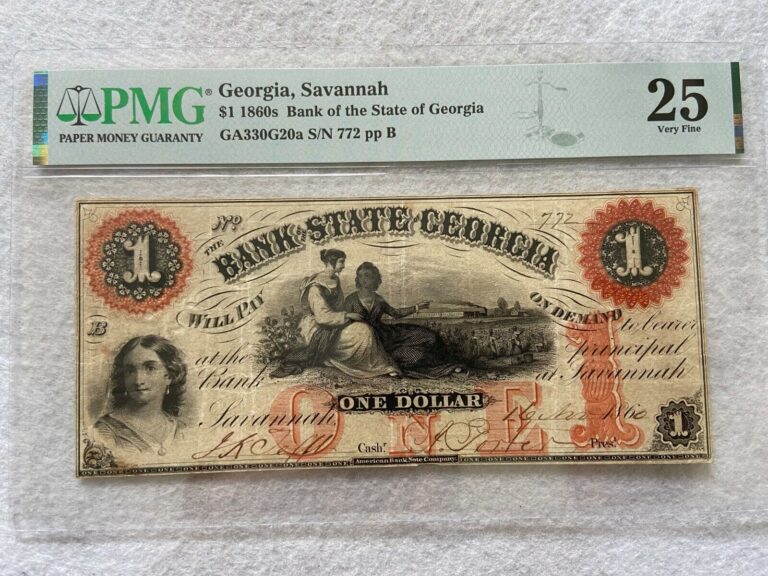 Read more about the article 1860s Bank of the State of Georgia  Savannah $1 One Dollar  PMG Graded