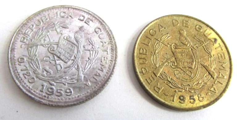 Read more about the article 2 GUATEMALA WORLD Coins 1959 10 Centavos Silver 1958 1 Centavo Looks AU-UNC cond