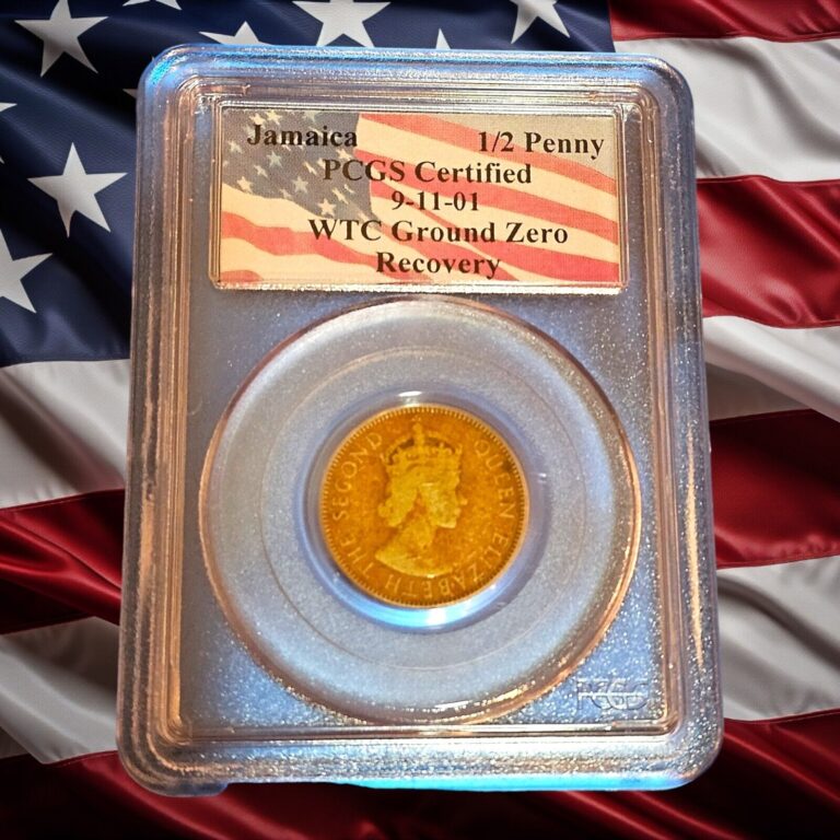 Read more about the article Jamaica 1/2 Penny PCGS Certified 9-11-01 Twin Towers WTC Ground Zero Recovery