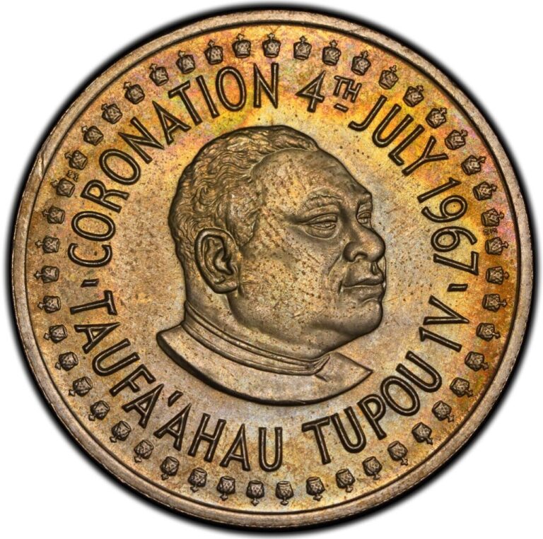 Read more about the article MS64 1967 Tonga 20 Senti Toupou Coronation  PCGS Trueview- Pretty Toned