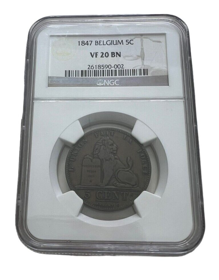 Read more about the article Coin  Belgium  Leopold I  5 Centimes  1847 Copper  KM:5.2 Graded VF20 NGC