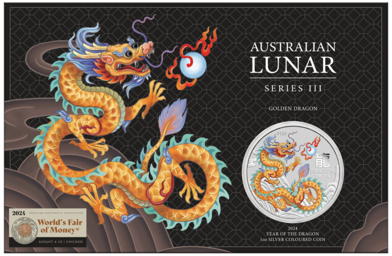 Read more about the article 2024 Lunar Year the Dragon 1oz GOLDEN Silver $1 Coin ANA WORLD’S FAIR OF MONEY