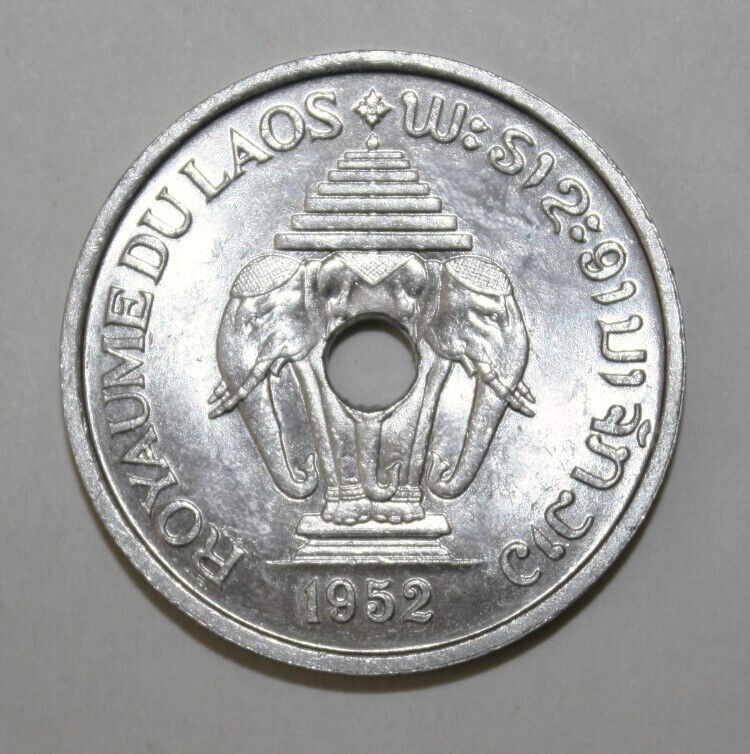 Read more about the article S6 – Laos 20 Cents 1952 Brilliant Uncirculated Aluminum Coin – Elephants ***Nice