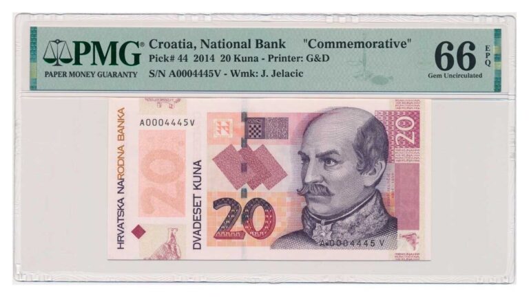 Read more about the article CROATIA banknote 20 Kuna 2014 PMG grade MS 66 EPQ Gem Uncirculated