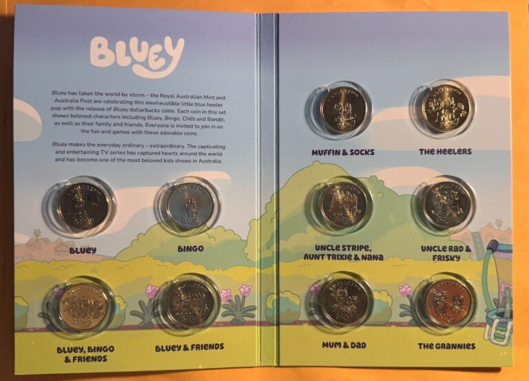 Read more about the article 2024 Australia $1 Bluey Dollar Bucks Uncirculated Coin set of 10 coins in folder