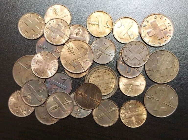 Read more about the article 1951-1963 Switzerland Lot Of 28 Swiss Coins 1 and 2 Rappen Mixed Group KM 46 47