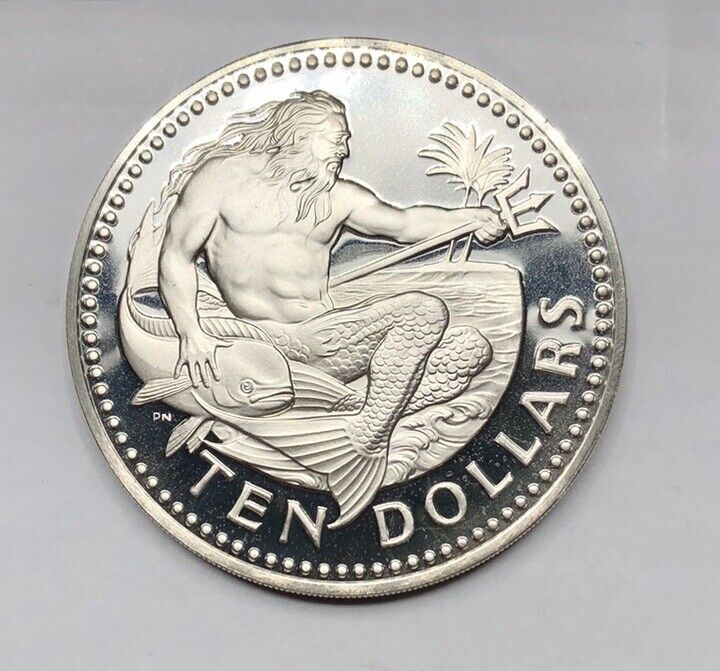 Read more about the article BU 1973 Barbados Ten 10 Dollars Neptune – Huge Silver Proof World Crown Coin B10