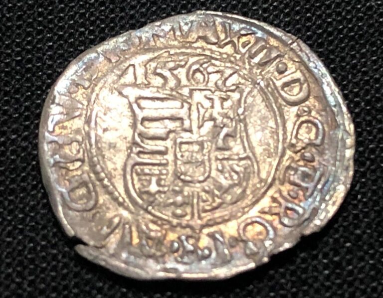 Read more about the article Hungary Denar 1567. Silver World Coin. Maximilian 1st 16.5mm Madonna and Child