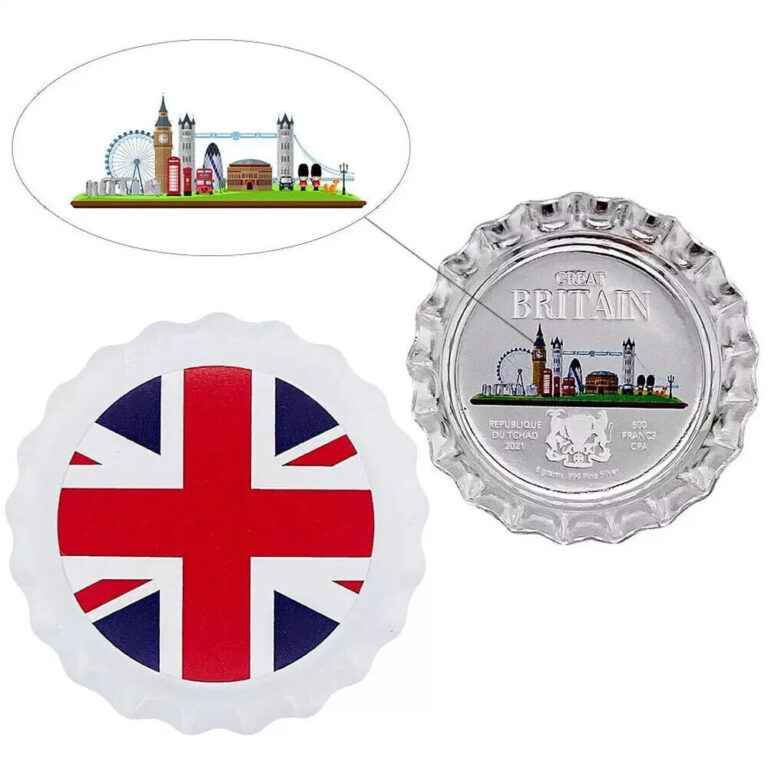 Read more about the article 2021 Chad 6 Gram England – Great Britain Bottle Cap Proof Silver Coin