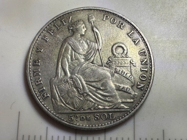 Read more about the article 1908 Peru 1/5 Sol 90% Silver World Coin in AU Condition Low Mintage!