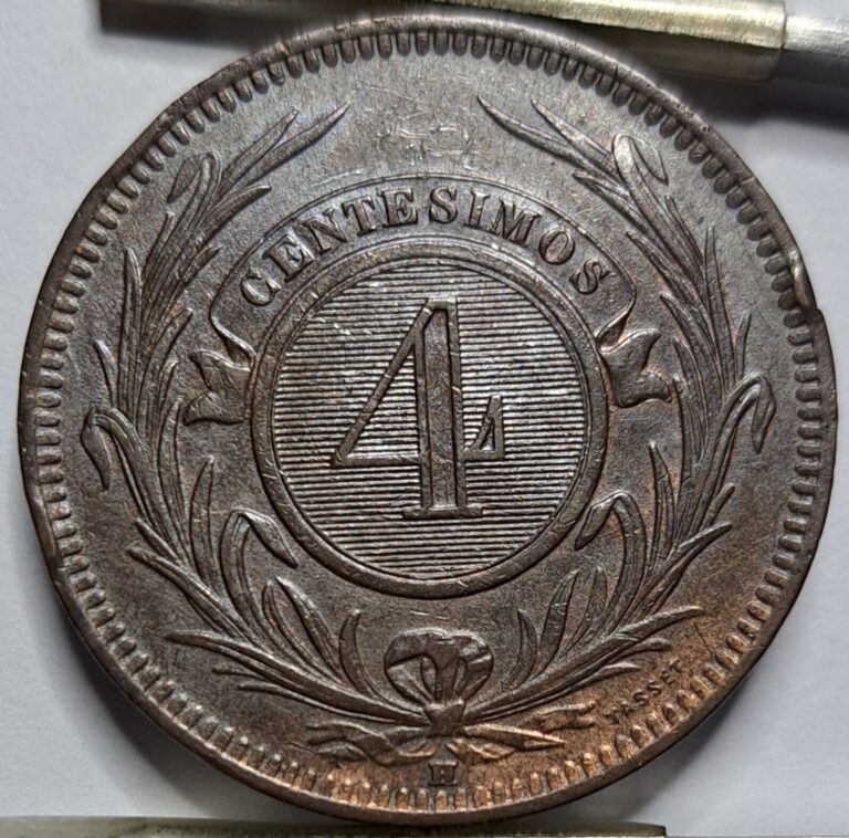 Read more about the article Uruguay 4 Centesimos 1869 KM#13 Letter H Bronze (7656)