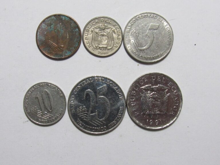 Read more about the article Lot of 6 Different Ecuador Coins – 1946 to 2003 – Circulated