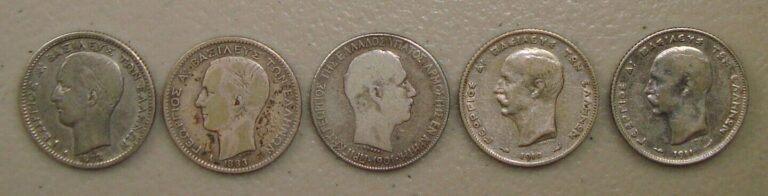 Read more about the article Lot of (5) Different 1873-1911 Greece Silver 1 Drachma Coins F-VF