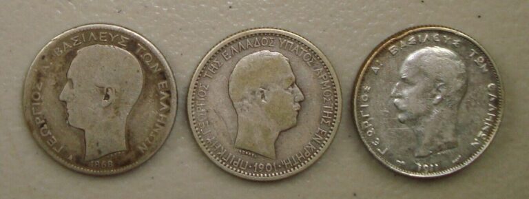 Read more about the article Lot of (3) Different 1868-1911 Greece Silver 2 Drachmai Coins VG-VF