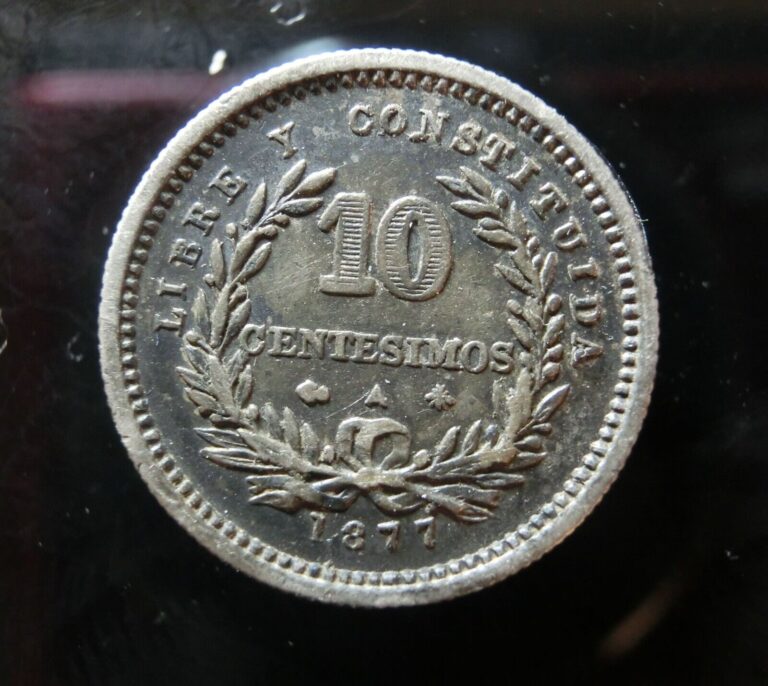 Read more about the article 1877 A Uruguay ( Privy mark anchor points left) 10 Centesimos Silver Coin