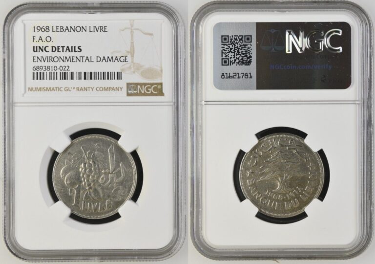 Read more about the article Lebanon Liban 1968 One 1 Liver Commemorative Coin F.A.O NGC UNC DETAILS