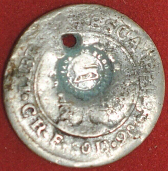 Read more about the article (1849) Costa Rica 1/2 Real Counterstamp Type VI on 1831CR F CAR 1/2 Real Fair #2