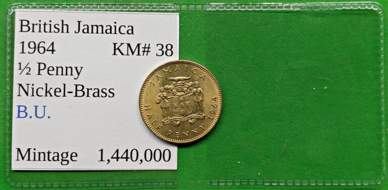 Read more about the article World Foreign Old B.U. British Jamaica 1/2 Penny Coin 1964 KM# 38 !!