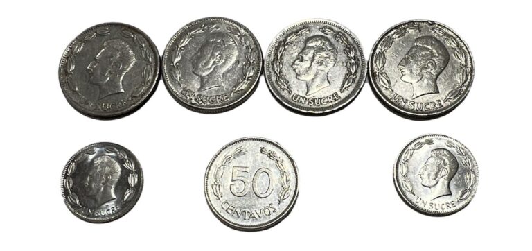 Read more about the article ECUADOR – LOT OF 7 DIFFERENT DATES 1 SUCRE COINS