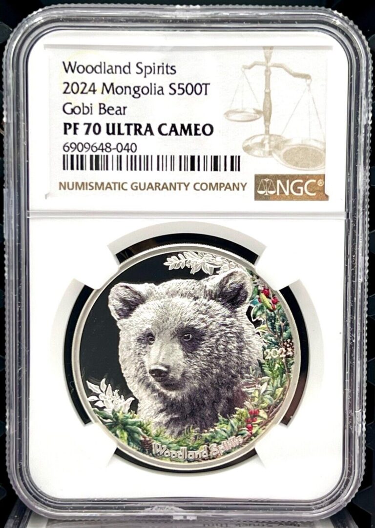 Read more about the article 2024 Mongolia Woodland Spirits Gobi Bear 1 oz .999 Silver Coin – NGC PF 70 UCAM