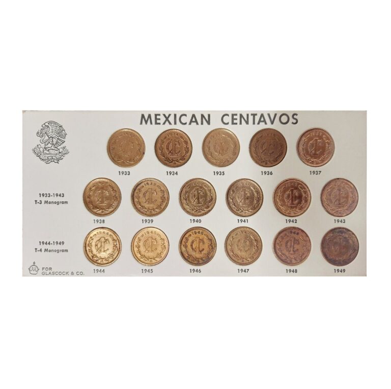 Read more about the article Mexico 1 Centavo (17 Pcs Coin Set)  1933-1949 Monogram (Cir-Unc)
