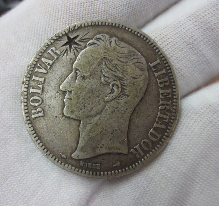 Read more about the article 1904 Venezuela 5 Bolivares .900 Silver Coin w/ Star Engraved on OBV (Mintage: 20