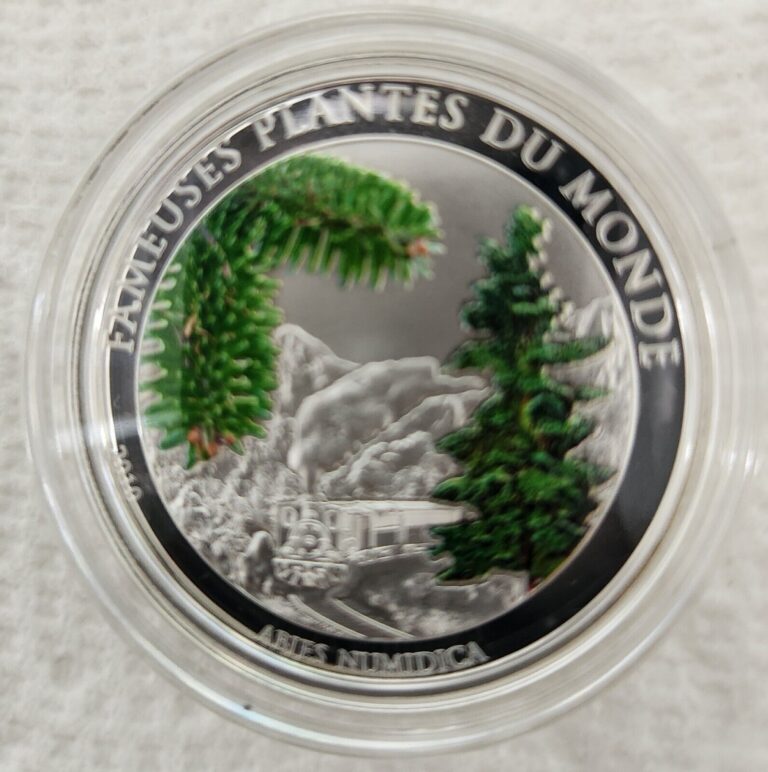 Read more about the article Benin Coin-Silver plated Proof-27 gm-Abies Numidica-Algerian Fir-Scented-Colored