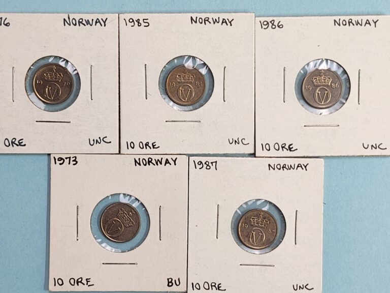 Read more about the article Coin Lot: Norway: 10 Ore: 1985  1986  1987  1973 1976