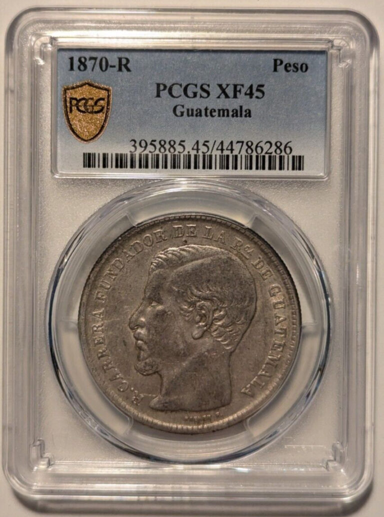 Read more about the article 1870 R Guatemala Peso 0.900 Silver PCGS XF-45 Nice Original