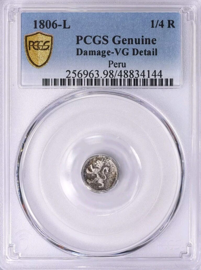 Read more about the article Peru 1806-L Silver 1/4 Real PCGS Genuine VG Details