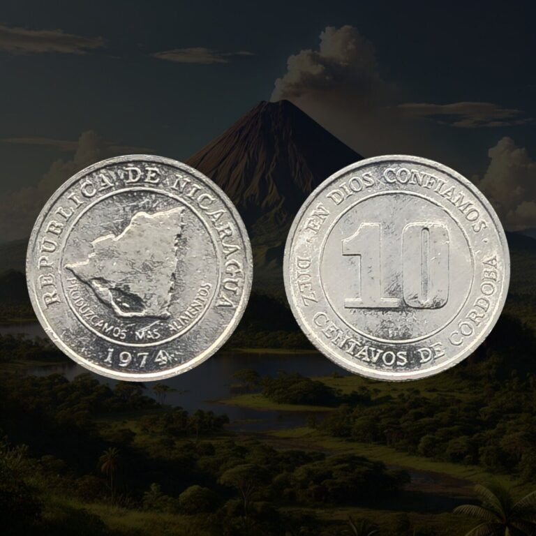 Read more about the article 1974 Nicaragua 10 Centavos Coin  Nicaragua’s map at center  FAO