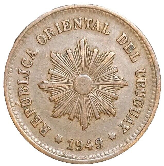 Read more about the article 1949 URUGUAY 5 CENTESIMOS XF VINTAGE OLD COIN KM 21a