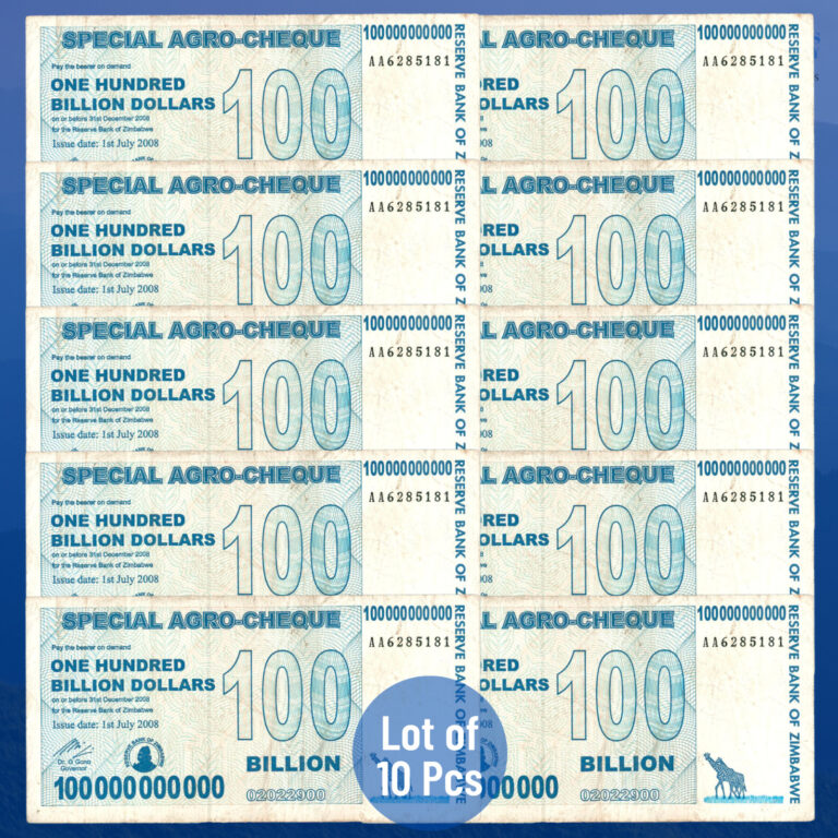 Read more about the article 10 X ZIMBABWE 100 Billion Dollars Special Agro Cheque Banknote  2008 Circulated