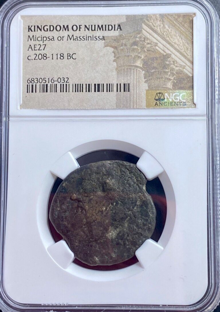 Read more about the article NGC Ancient Numidian Empire Coin 203 BC-148 BC Micipsa Roman Punic War Era