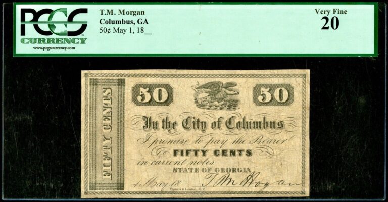 Read more about the article May 1  18__ Georgia T M Morgan(Hogan) City of Columbus 50 Cents PCGS VF20