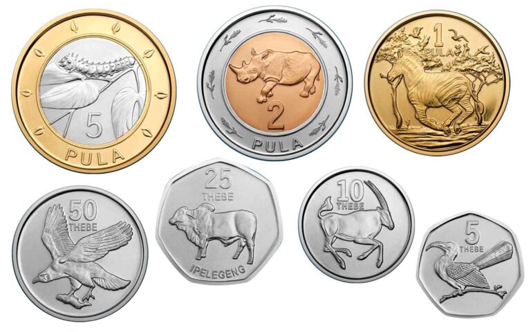 Read more about the article BOTSWANA ANIMALS 7 COINS SET 5 10 25 50 THEBE + 1 2 5 PULA BIMETAL 2013 2016 UNC