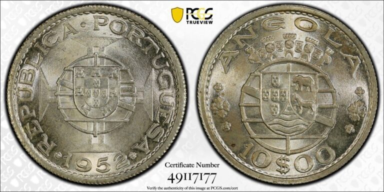 Read more about the article 1952 Angola Silver 10 Escudo – PCGS MS 66